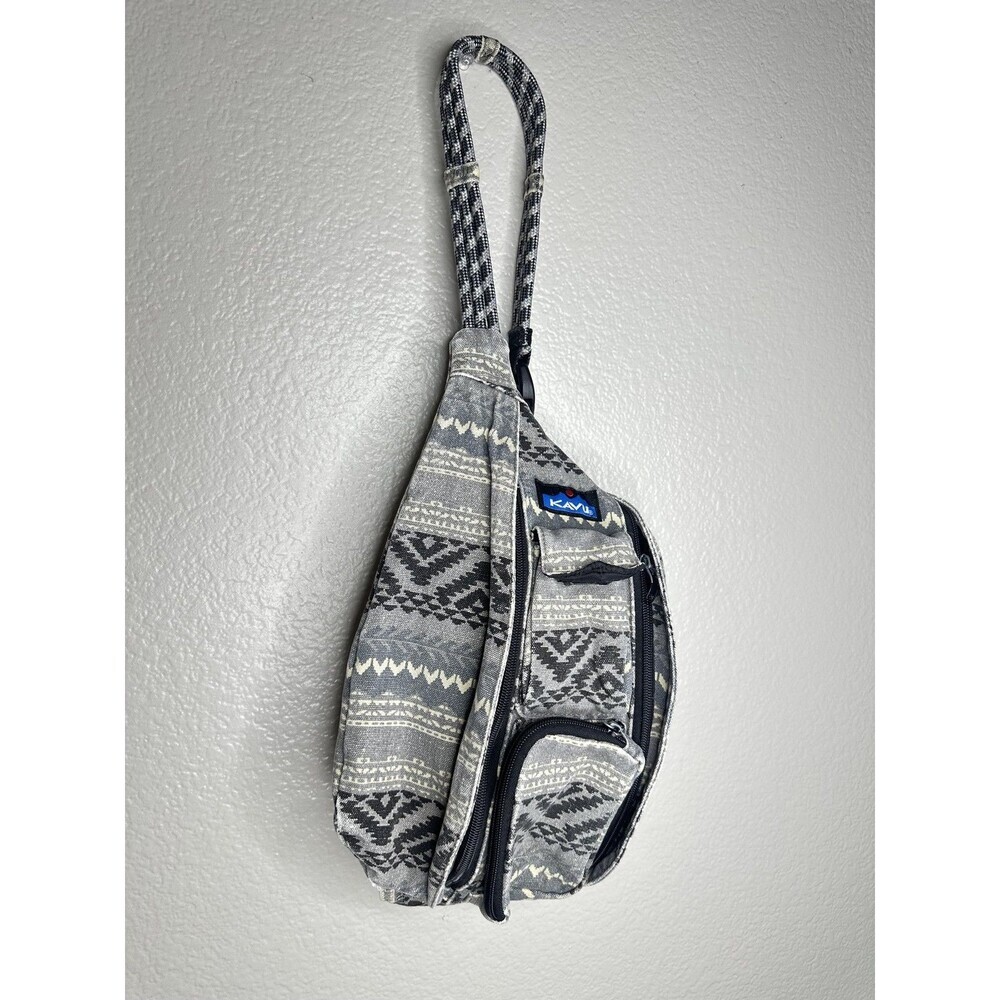KAVU Gray Rope Sling Backpack Canvas Crossbody Travel Bag Geometric Women